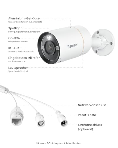 Reolink 4K+ Ultra HD 12MP PoE Überwachungskamera Aussen mit Strahler, Menschen-/Fahrzeugerkennung, Farbnachtsicht, Zwei-Wege-Audio, Bewegungswarnungen, RLC-1212A