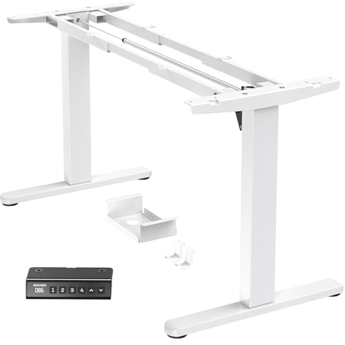 Image of HUANUO Standing Desk Frame with 220lbs Powerful Brushless Motor, Double Crossbeam Structure, Thick Adjustable Desk Legs, for Max 35.4″ x 86.6″ Desktop, for Home Office, White Frame Only