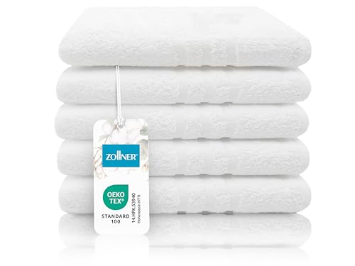 ZOLLNER Set de 5 Serviettes de Bain en 100x150 cm - Serviettes de Bain moelleuses en Coton - avec Bordure Moderne à Rayures - lavables à 95°C - avec...