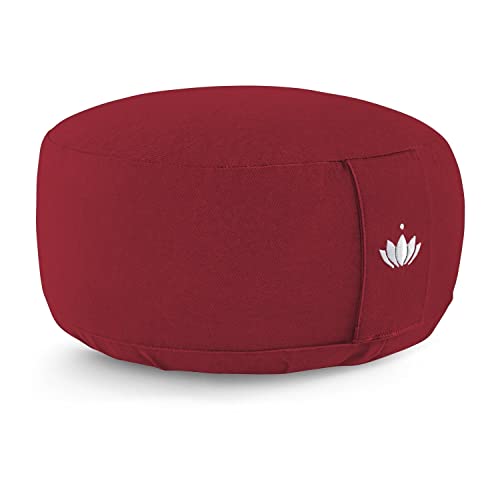 Lotuscrafts Lotus – Cojín de meditación / yoga – Funda: algodón (de agricultura ecológica controlada) – certificado GOTS – con bordado, rojo burdeos