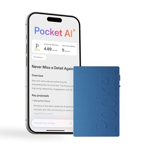 Pocket AI Voice Recorder & Smart Assistant – Auto Transcription, Summaries & Action Items – AI Note Taker for Meetings, Calls & Productivity - Sierra Blue