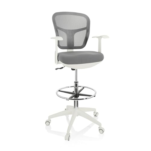 hjh OFFICE Silla de Trabajo Silla de Oficina Taburete Giratorio Top Work 108 Tela Malla Reposapiés Regulable en Altura Blanco
