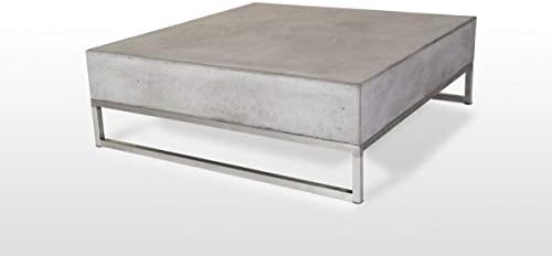 Limari Home Reiner Collection Modern Style Concrete Living Room Coffee Table with Stainless Steel Base, Gray