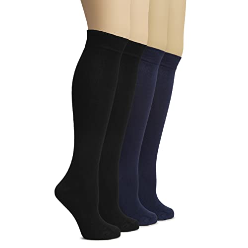 Image of Hugh Ugoli Women's Rayon Derived from Bamboo Knee High Socks Comfort Seam Long Dress Socks, Shoe Size 5-8 /8-11, 4 Pairs