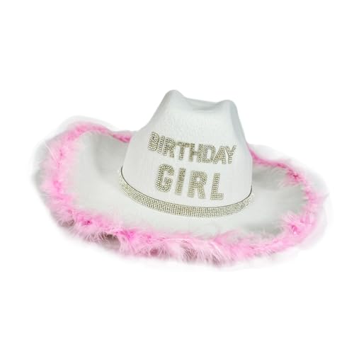 Feathered Birthday Girl Hat with Adjustable Chin STRPS Rhinestones Decoration Party Hat for Girl Birthday Photography