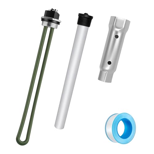 ATEEfaee Upgraded RV Water Heater Elements Kit for Suburban Electric Water Heater Tanks SW Series: 520900 Heating Element*1 Magnesium Anode Rod*1 1-1/2 & 1-1/16 Wrench Sockets*1 PTFE Tape*1