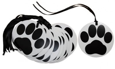 50 x PAW Print Gift Tags & Tying Ribbon - Black White Puppy Dog Cat Lover Gift Tags