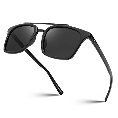 FEISEDY Men Women Vintage Square 70s Pilot Polarized Sunglasses Double Bridge Retro Sun Glasses B29072