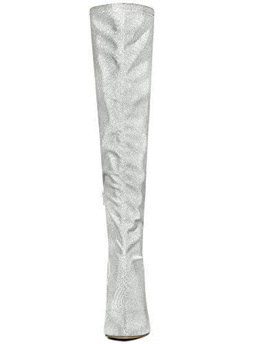 Allegra K Women's Glitter Pointed Toe Stiletto Heels Over the Knee High Boots3