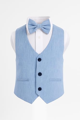 Image of Baby Boys Vest Suit Cotton Linen 4 Piece Formal Wedding Birthday Set