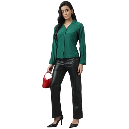 Image of Latin Quarters Women Green Casual Solid Full Sleeve Shirt