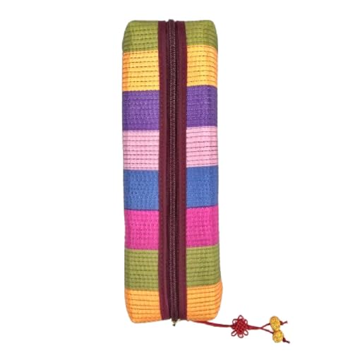 Korean Saekdong Pouch, Traditional Multicolor Striped Fabric Bag, Zipper Storage Case with Knot...