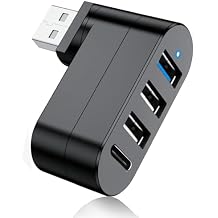 USB 3.0 Hub [90/180 Degree Rotatable], 4-Port USB Splitter Extender with 3 USB Ports & 1 USB C Power/Data Port, USB Hub for Laptop, Car, MacBook Pro/Air/Pro