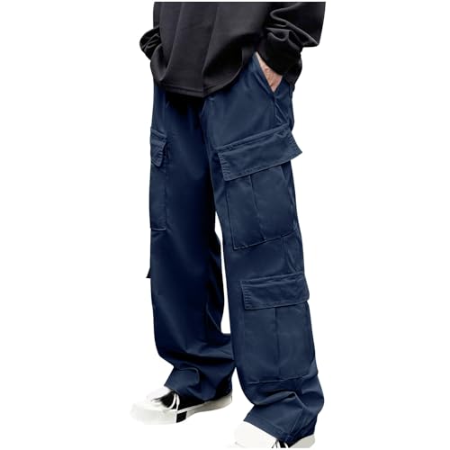 Men Y2K Solid Outdoor Cargo Pant Lightweight Pant Hiking Jogger Classic Fit Pockets Casual Straight Wide Leg Trousers