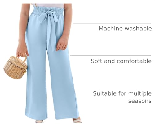 Image of SySea Girls Wide Leg Pants Kids Belted Dress Pants Lounge Trousers | Cute Print, High Waisted, Loose Fit, Comft Palazzo Linen Pants