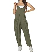 FANCYINN Women's Casual Sleeveless Jumpsuits Loose V Neck Adjustable Spaghetti Straps Harem Long ...