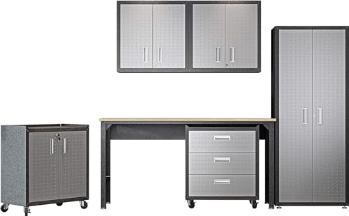 Image of Manhattan Comfort Fortress Collection Convenient Durable Mobile Garage 6 Piece Tool Set, Great for a Variety of Tools and Supplies, 6 Piece, Dark Charcoal Gray /Silver