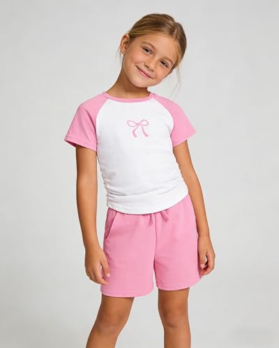 Image of Cakaner Toddler Kids Girl Clothes Floral Letter Graphic Top + Shorts 2PC Girls Summer Short Set