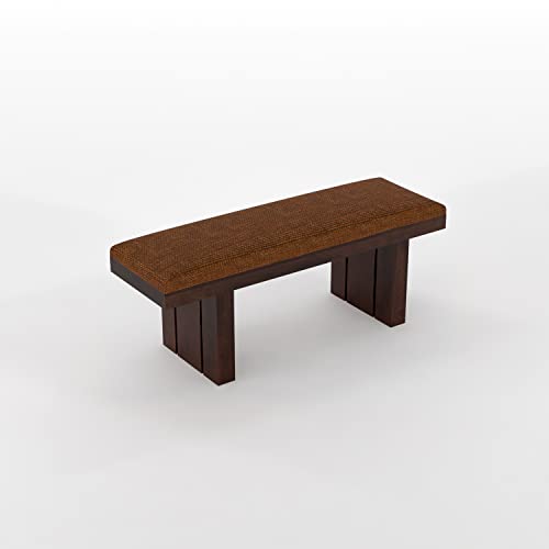 Image of Solid Wood 2 Seater Bench for Living Room, Office | Sheesham Wooden 2 Seater Dining Bench with Upholstery | Wooden Bench for Balcony, Outdoor Sitting in Walnut Finish