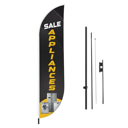 Appliances Feather Flag(11.5Feetx2.5Feet) By Dreamcontroller For Business Outside With Optional Add-On Pole(15Feet) and Groundspike | Custom Swooper Flag | Made In Usa