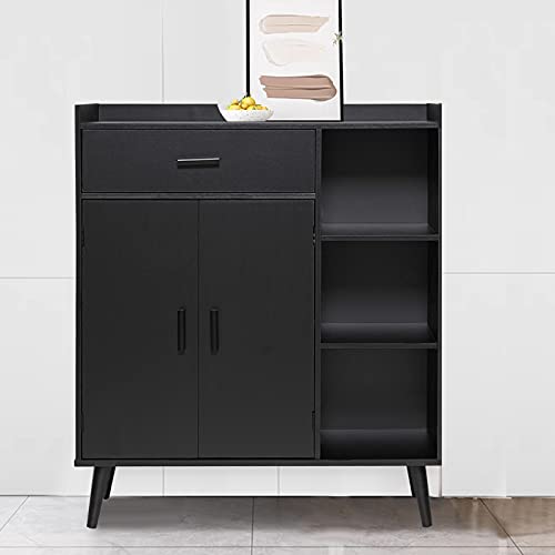 Usikey Storage Cabinet, Bathroom Storage Cabinet With 1 Large Drawer, 2 Doors & 3 Shelves, Kitchen Storage Cabinet, Accent Cabinet For Living Room, Bedroom, Entryway, Office, Black #TOP1
