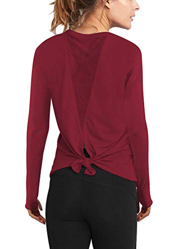 Mippo Athleta Clothing for Women Activewear Tops Workout Tshirts for Women Loose Fit Thumb Hole Shirts Long Sleeve Athletic Tops Active Tops Yoga Shirts for Women Long Sleeve Wine Red S