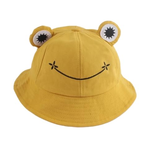 Chapeau seau de grenouille mignon avec yeux en relief, bob jaune taille enfant