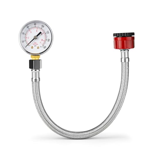 Mains Water Pressure Test Gauge, 0-11 Bar/160psi, Dual Scale, Brass Thread, Stainless Steel, 3/4 BSP to 1/2 BSP Hose Female Thread, Diagnostic Tester