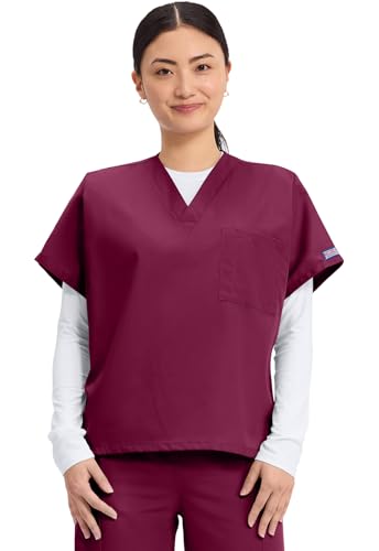 Image of Cherokee Scrubs for Women and Men Unisex V-Neck Tunic Nursing Scrub Top with Chest Pocket, Tuckable Durable Fabric - 4777 | 1 Chest Pocket For Essentials, Traditional Fit, Durable Construction, Comfortable Knit Details, Easy Care, Tuckable Style