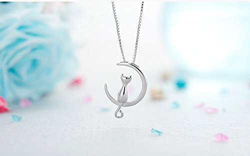 925 Sterling Silver Moon Cat Necklace Cat Pendant Necklace3