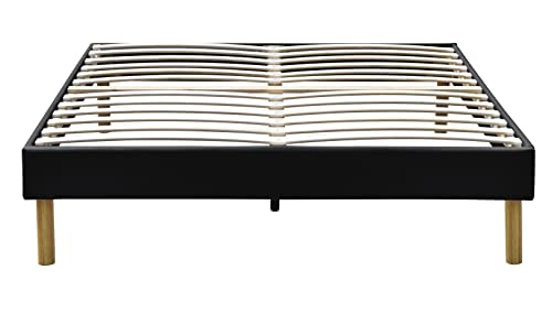 King of Dreams Gregory - Solide et Confortable Sommier Tapissier Noir + Pieds en 20 cm pour Matelas en 160x200-2 x 13 Lattes - Montage Rapide et Facile - revetement PVC Facile d'entretien