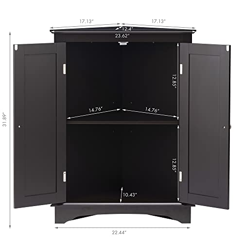 Spirich Home Floor Corner Cabinet With Two Doors And Shelves, Free-Standing Corner Storage Cabinets For Bathroom, Kitchen, Living Room Or Bedroom, Espresso #TOP1