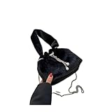 GSXLZ Plüsch Handtasche Henkel-Tragetaschen for Damen, Winter-Beuteltasche, Trend, kleine weiche Kunstfell-Kawaii-Handtaschen und Geldbörse(Black)
