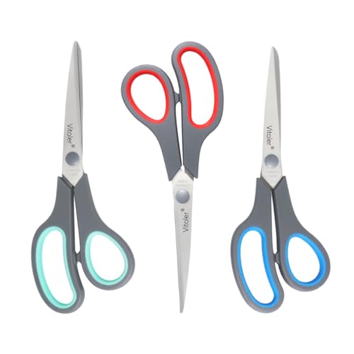 Vitoler Scissors Heavy Duty Bulk 3-Pack,scissors kitchen,Craft Super Office Desk Sewing Scissors for Fabric Cutting Gift Wrapping,Right/Left Handed