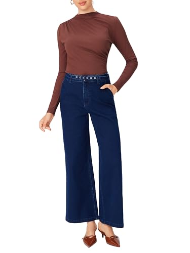 CIDER Women Wide Leg Jeans High Waisted Belted Flare Denim Casual Going Out Pants4