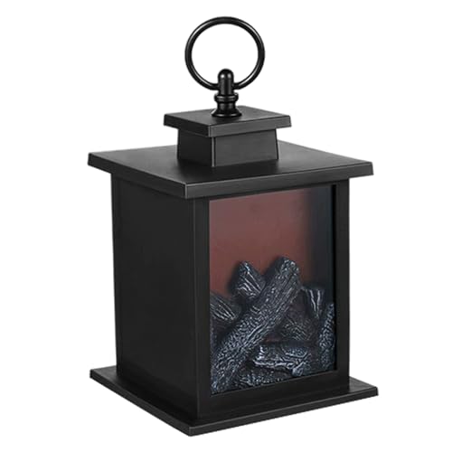 Small Electric Fireplace Realistic Flame Effect LED Fireplace Lantern Timeable Battery Powered Small Fire Place for Home Tabletop Decor Electric, LED, , Faux F