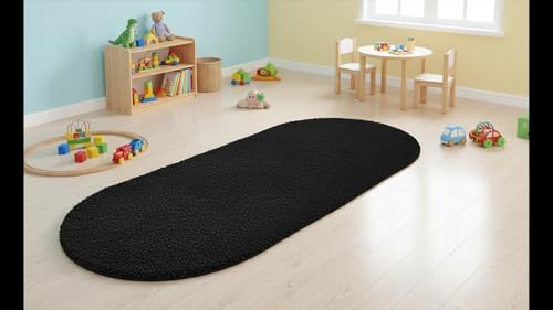 Image of Fluffy Silky Micro Fiber Polyster Carpet /Runner for Bedroom, Study Room, Playing Room, Guest Room ETC. 2x6 feet Feet, (Black)