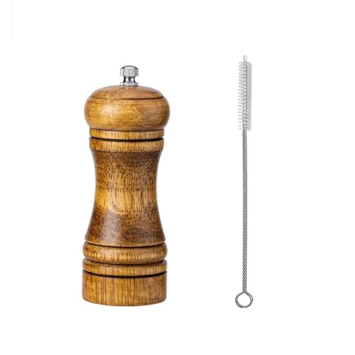 1 ensemble de moulins à poivre en bois de 12,7 cm avec rotor réglable, moulin à sel et poivre manuel en bois de chêne avec brosse de nettoyage pour cuisine, table à manger, utilisation de cuisine