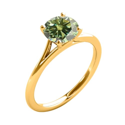 MauliJewels Women's 2.00 Ctw Green Round Moissanite Solitaire Ring in 14K White, Rose, and Yellow Gold4