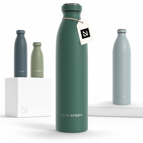 Image of LARS NYSOM Stainless Steel Insulated Water Bottle 12oz 17oz 25oz 34oz 51oz | Insulated Thermo Flask for Hot and Cold Beverages | Leakproof Drinking Bottle (Pine Green, 25.4oz)