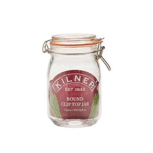 Image of Kilner Premium 2 x 1Litre Round Airtight Leakproof Borosilicate Glass Clip Top Jar | Multipurpose Food Storage Container with Wire Lock for Yougurt, Coffee, Pasta, Drinks
