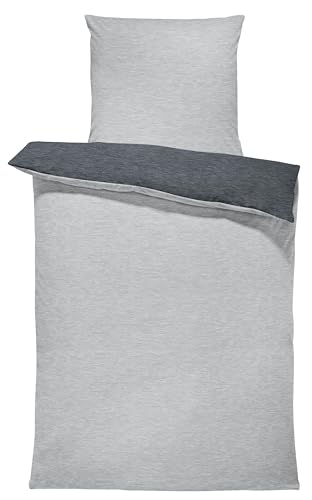 one-home Winter Bettwäsche Biber Meliert Baumwolle Flanell Kuschelig Flauschig Warm Weich Modern, Größe:2 teilig 135x200 cm, Farbe:grau/anthrazit
