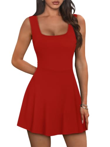 Image of NIASHOT Women's Athletic Dress with Built-in Shorts & Pockets Workout Tennis Golf Active Wear U Neck A-line Dresses