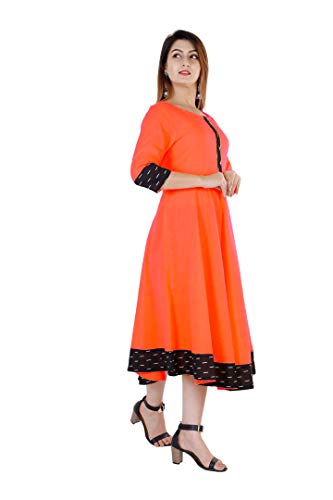 Image of Cotton Plain Black Parinted Lace Border Anarkali Dress Kurtis for Women - Not a Set with Dupatta or Pant
