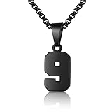 Susook Number Necklace for Boy Black Athletes Number Stainless Steel Chain 00-99 Number Charm Pendant Personalized Sports Jewelry for Men Basketball Baseball Football(9) Over 18 years old