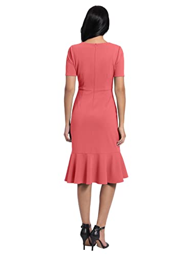Image of London Times Women's V-Neck Dress - Flounce Hem, Twist Waist, Elegant Office & Event Wear