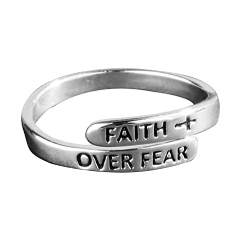 DHliIQQ Faith Over Fear Ring Adjustable Fashin Ring Birthday Valentine's Day for Family Women Men Cover