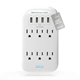 Monster 6 Outlet Wall Plug Surge Protector w/ 980 Joules Rating — Safe, Reliable Outlet Extender w/ 4 USB-A Charging Ports — Fireproof MOV, ETL Listed, Dual Mode Wall Plugs with USB Ports (White)