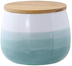 Food Storage Canister, Round Ceramic Cookie Jars Kitchen Canister with Airtight Bamboo Lid, Good for Tea, Coffee Bean, Spices or Snacks Storage (Small green 600ml)