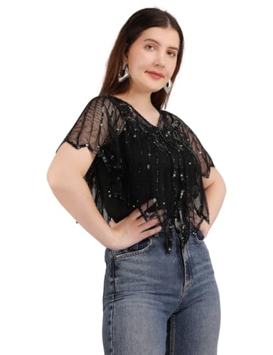 Women's 1920s Sequin Beaded Flapper Shawl Wrap | Western Outfit | Elegant Evening Cape for Formal, Wedding & Harlem Night4